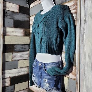 Turquoise & Navy Crop Knit Sweater Medium